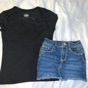 Justice Size 6s girls jean denim skirt with shorts and black shirt outfit